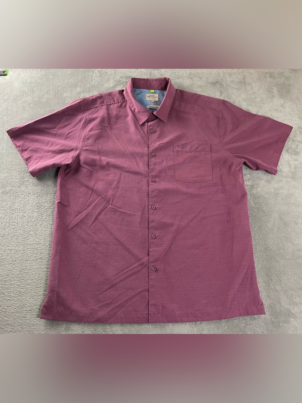 Quiksilver Waterman Collection Shirt XXL Comfort Fit Burgundy Short Sleeve